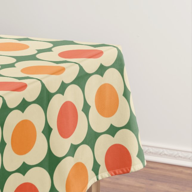 Mantel Retro 70s Scandi Flowers -Mid mod- Orange on Green (In Situ)