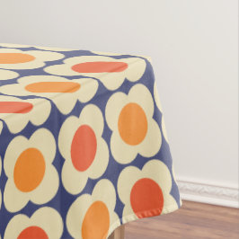 Mantel Retro 70s Scandi Flowers - Orange on Navy Blue