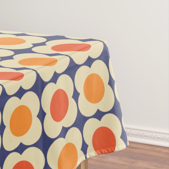 Mantel Retro 70s Scandi Flowers - Orange on Navy Blue (In Situ)