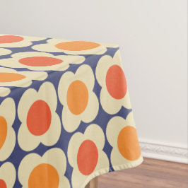 Mantel Retro 70s Scandi Flowers - Orange on Navy Blue