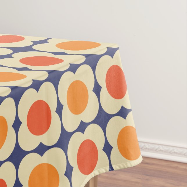 Mantel Retro 70s Scandi Flowers - Orange on Navy Blue (In Situ)