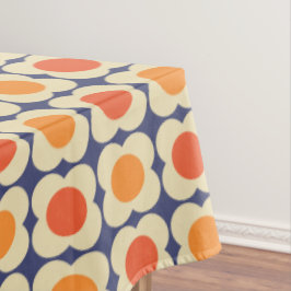 Mantel Retro 70s Scandi Flowers - Orange on Navy Blue