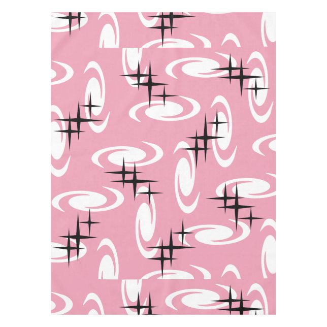 Mantel Retro Atomic Age Swirls Stars Pattern Pink (Anverso)