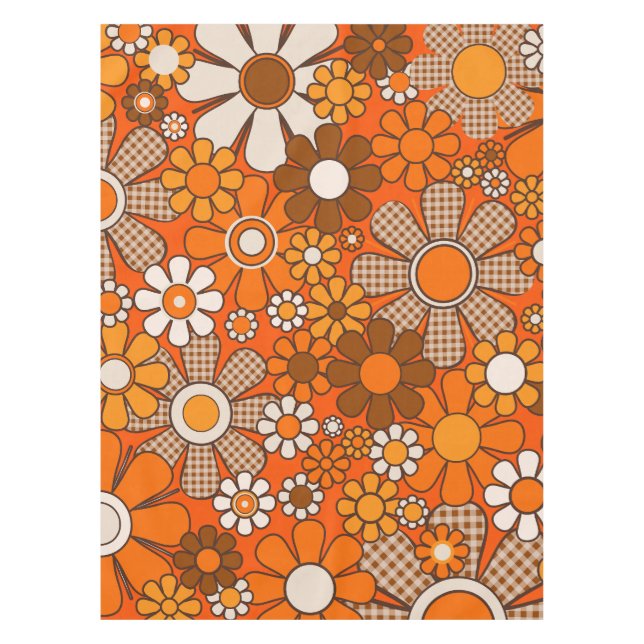 Mantel Retro Garden Gingham Flores 60's Groovy Floral (Anverso)