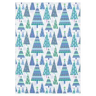 Mantel Retro Geo Scandi Árboles de Navidad Azul y Verde