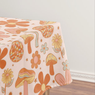 Mantel Retro Groovy Boho Naranja rosado Disco champiñones