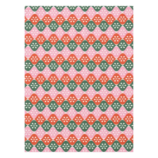 Mantel Retro Mid Mod Atomic Pattern Pink Green Christmas (Anverso)