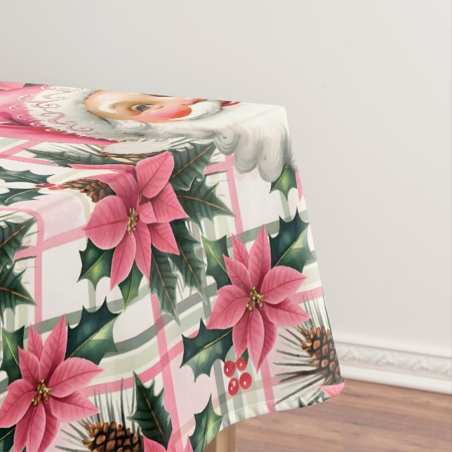 Mantel Retro Rosa Santa Claus Navidades Floral Plaid (In Situ)
