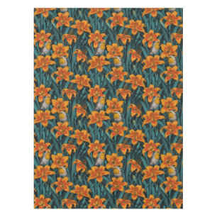 Mantel Robins y flores de lirio, naranja y azul