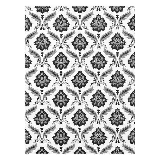 Mantel Rococo Damask Pattern Grey Black White (Anverso)