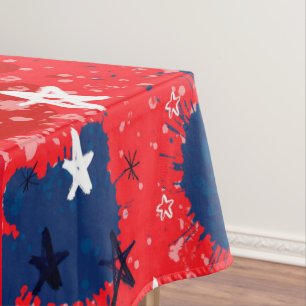 Mantel Rojo con manchas azules y estrellas negras y blanc