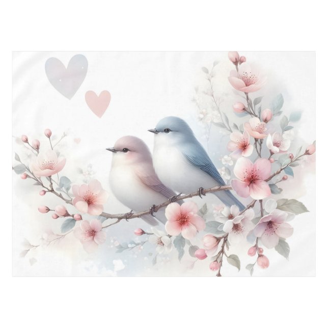 Mantel Romantic Love Birds Cherry Blossom Branch (Frente (Horizontal))