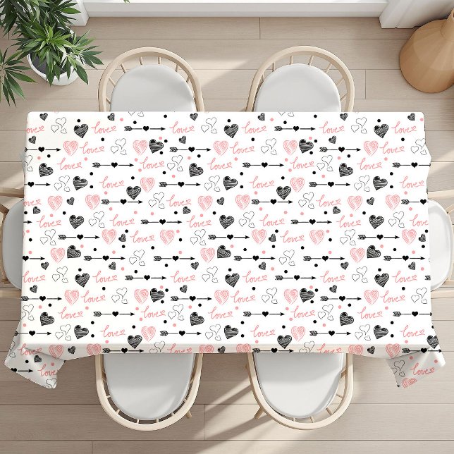 Mantel Romantic Love Gift Tablecloth Pink Black Hearts (Romantic Love Gift Tablecloth Pink Black Hearts)