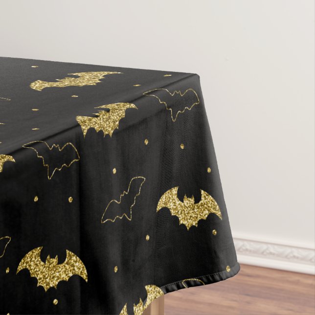 Mantel Ropa de mesa de Halloween de Black & Gold Bat (In Situ)