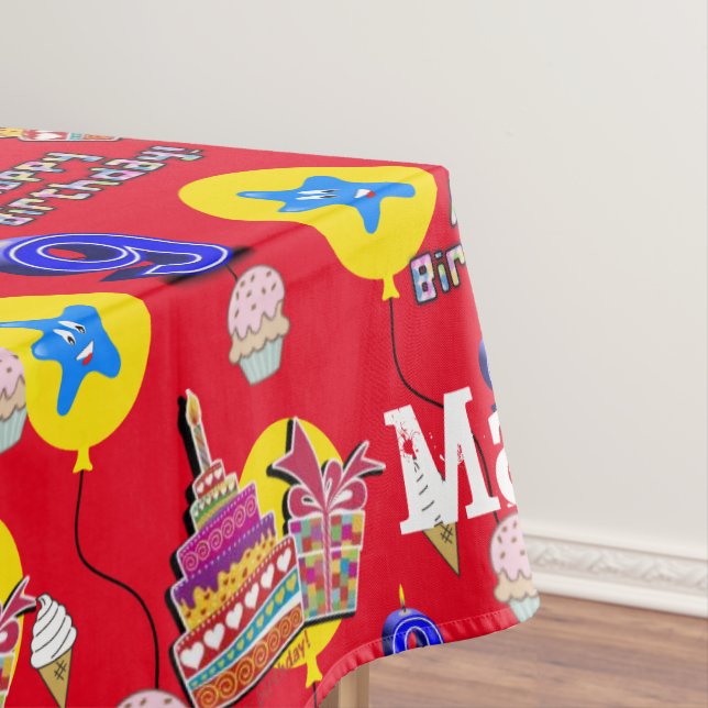 Mantel Ropa de mesa, Feliz Noveno Cumpleaños, #9 Rojo (In Situ)