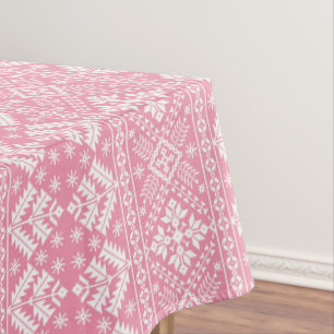 Mantel Rosa Claro y Blanco Invierno Fair Isle Navidad