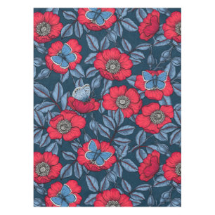 Mantel Rosa de perro y mariposas en azul y rojo