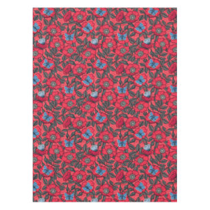 Mantel Rosa de perro y mariposas en rojo y azul