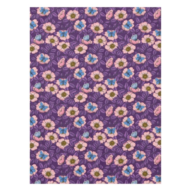 Mantel Rosa de perro y mariposas en rosa y púrpura (Anverso)