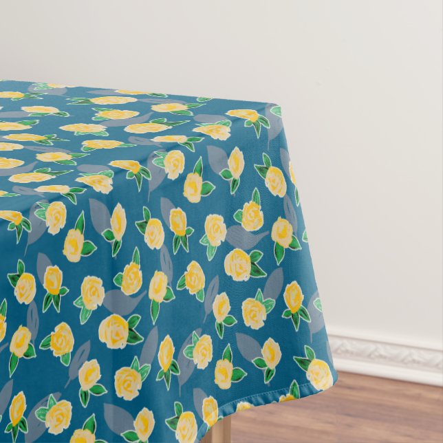 Mantel Rosa floral amarillo en azul (In Situ)