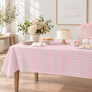 Mantel Rosa Pastel Blanco Gingham Cuadro de Bebé Cumpleañ
