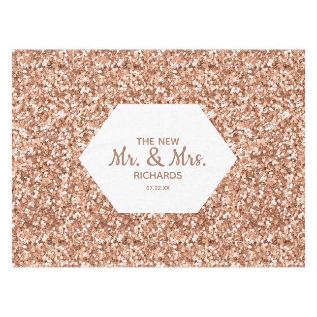 Mantel Rosa Purpurina de oro Confetti Glam Boda Monograma (Frente (Horizontal))