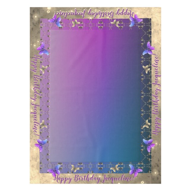 Mantel Rosa romántico ornato mariposa Cumpleaños Tablloto (Anverso)