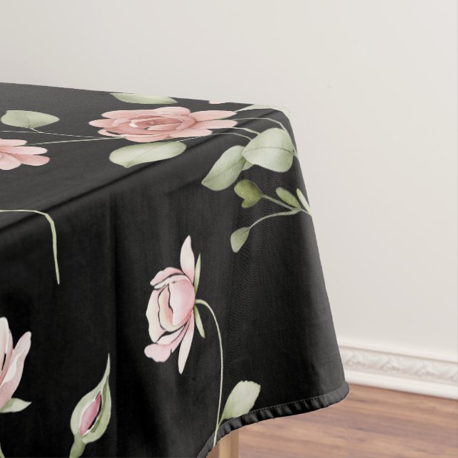 Mantel Rosa Rubor Acuarela Floral Negro (In Situ)