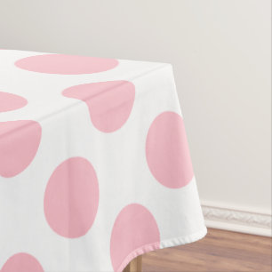 Mantel Rosa sobre puntos de polka de gran tamaño blanco