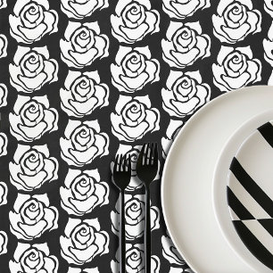 Mantel Rosa Tribal Minimalista Abstracta Blanca y Negra F