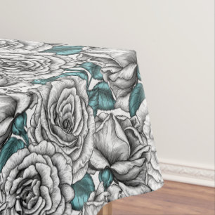 Mantel Rosas blancas con hojas azules