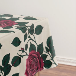 Mantel Rosas Carmesí Brillantes Con Hojas Verde Oscuro