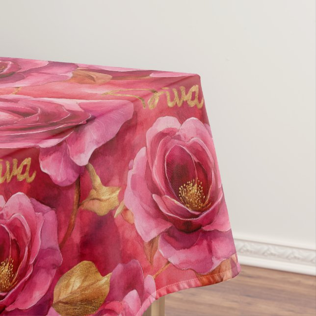 Mantel Rosas De Agua Rosa De Fuchsia Con Diva De Oro (In Situ)