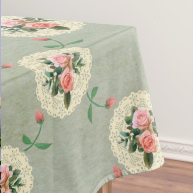 Mantel Rosas de la época Doilis Damasco Verde Humeante (Fun vintage style tablecloths! Perfect for your shabby chic home!)