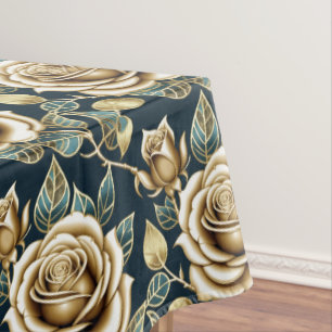 Mantel Rosas Doradas Con Acabado Metálico