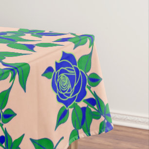 Mantel Rosas en azul eléctrico llamativo con hojas verdes