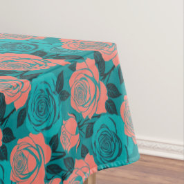 Mantel Rosas Estilizadas En Tonos De Turquesa Y Verde Azu