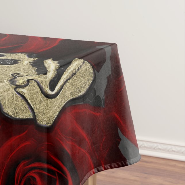 Mantel Rosas Rojas & Calaveras Gris Negro Floral Gótico (In Situ)