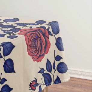 Mantel Rosas Rojas Pintadas A Mano En Negrita