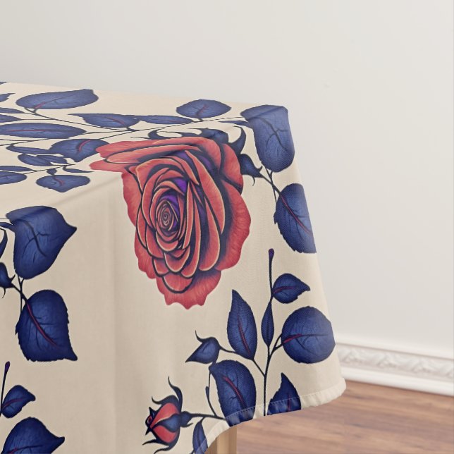Mantel Rosas Rojas Pintadas A Mano En Negrita (In Situ)