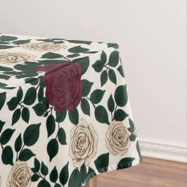 Mantel Rosas rojas y burgundy exuberantes con hojas verde