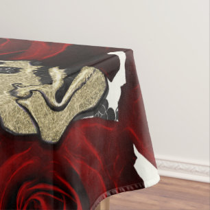 Mantel Rosas Rojas y Calaveras Floral Negro Gótico Blanco