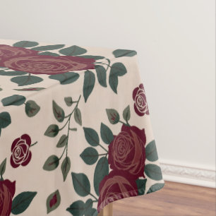 Mantel Rosas Rojo Oscuro Con Hojas Verdes