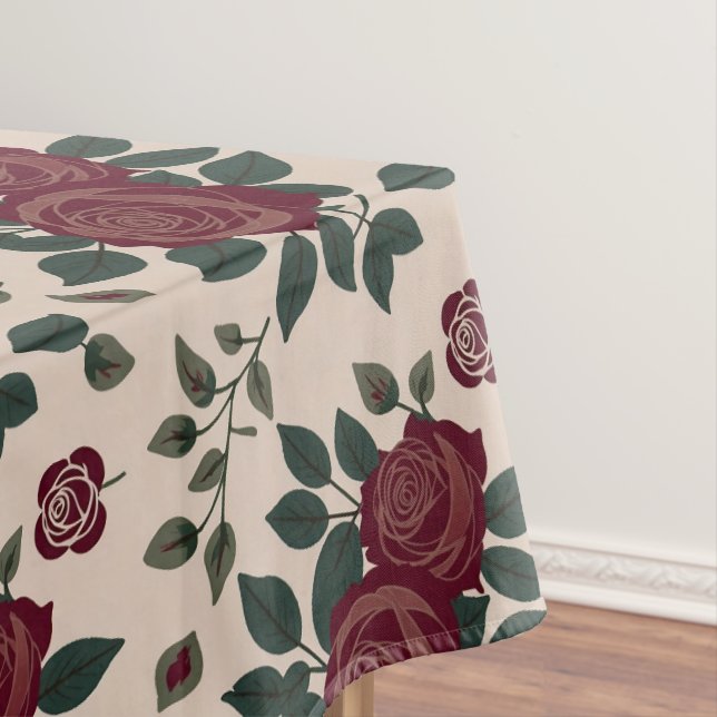 Mantel Rosas Rojo Oscuro Con Hojas Verdes (In Situ)