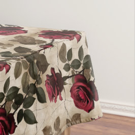 Mantel Rosas Rojo Profundo Con Hojas Verde Oscuro