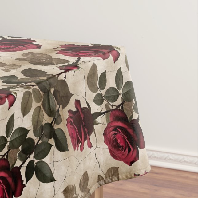 Mantel Rosas Rojo Profundo Con Hojas Verde Oscuro (In Situ)
