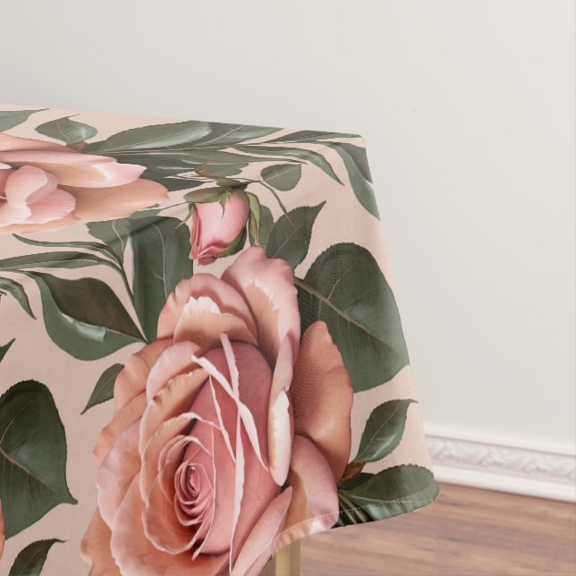 Mantel Rosas rosadas con hojas de pinceladas  (In Situ)