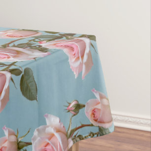 Mantel Rosas rosadas pastel en un suave fondo azul cielo