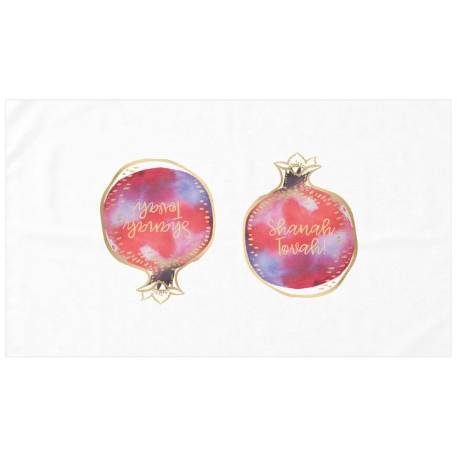 Mantel Rosh Hashanah Pomegranates Shanah Tovah White (Frente (Horizontal))
