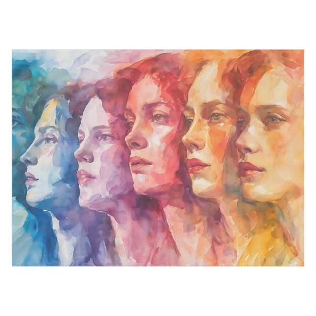Mantel Rostros de las mujeres - Pintura de acuarela (Frente (Horizontal))